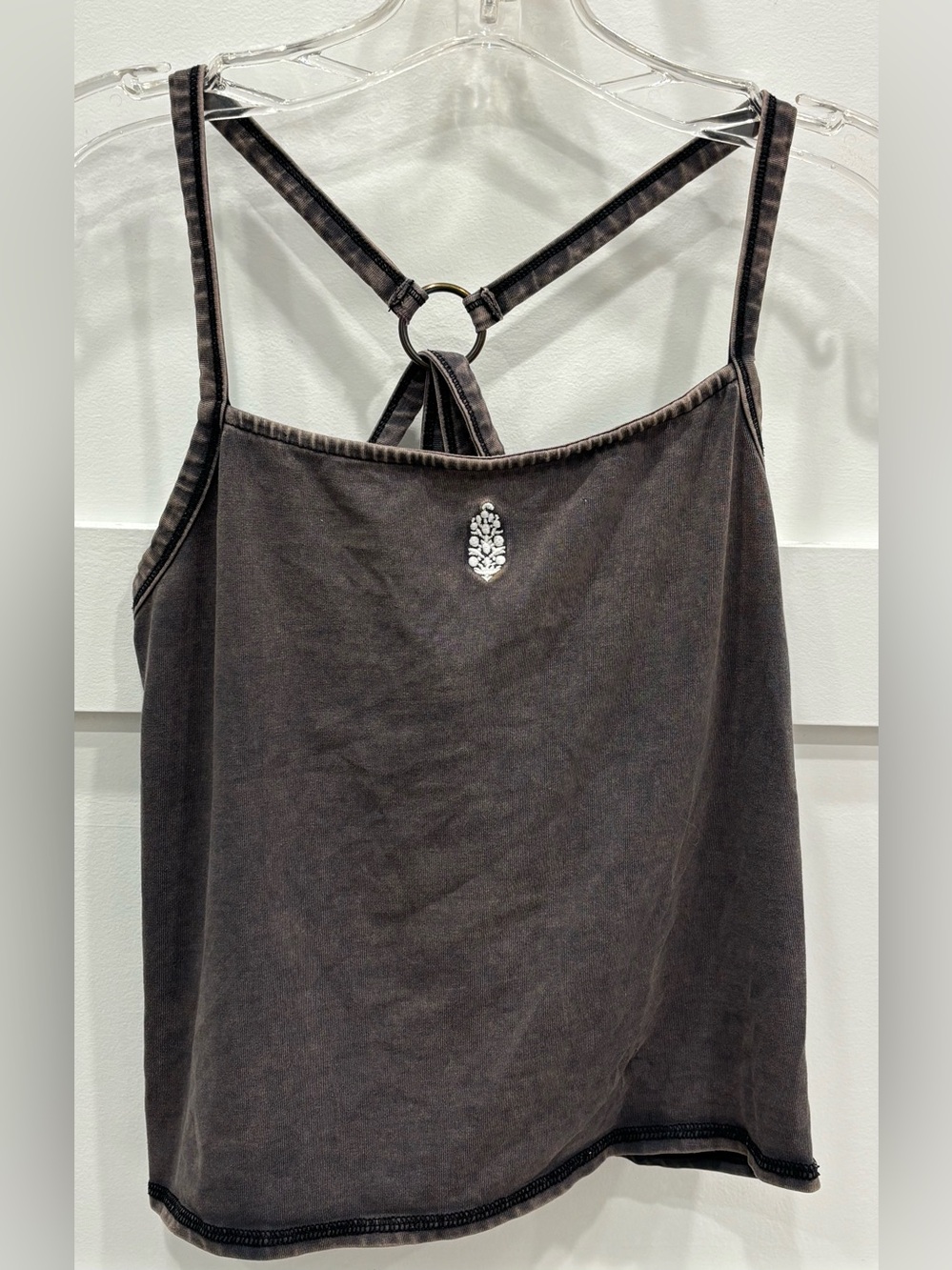 FP Movement by Free People Charcoal Grey Embellished Ring-Back Tank